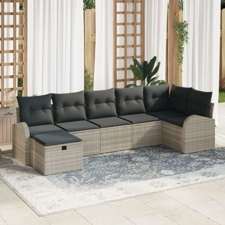 Conjunto de sofá de jardín de 7 piezas con cojines grises de ratán de , Sofás de exterior - Ref: Foro24-3359101, Precio: 484,...