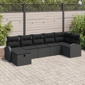 Juego de Sofá de Jardín de 7 Piezas con Cojines Negro Ratán Poliéster von , Outdoor-Sofas - Ref: Foro24-3359102, Preis: 463,3...