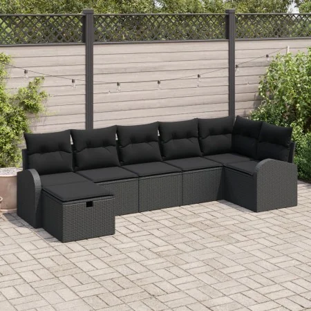 Juego de Sofá de Jardín de 7 Piezas con Cojines Negro Ratán Poliéster de , Sofás de exterior - Ref: Foro24-3359102, Precio: 4...