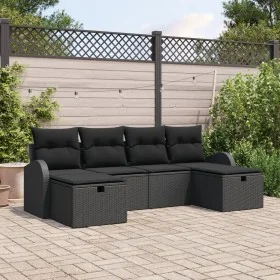 Juego de Sofá de Jardín de 6 Piezas con Cojines Negro Poliratán by , Outdoor sofas - Ref: Foro24-3359122, Price: 369,91 €, Di...