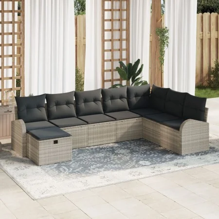Set de Sofá de Jardín de 8 Piezas con Cojines Ratán Poliéster Gris Claro by , Outdoor sofas - Ref: Foro24-3359131, Price: 561...