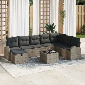 Juego de Sofá de Jardín de 9 Piezas con Cojines Gris Ratán Poliéster von , Outdoor-Sofas - Ref: Foro24-3359138, Preis: 547,05...