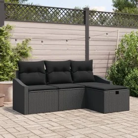 Juego de Sofá de Jardín de 4 Piezas con Cojines Negro Ratán Sintético by , Outdoor sofas - Ref: Foro24-3359252, Price: 262,45...