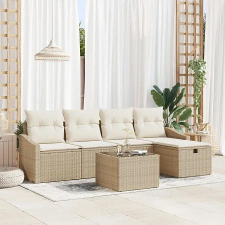 Conjunto de Sofá de Jardín de 6 Piezas con Cojines Beige Ratan Polimérico von , Outdoor-Sofas - Ref: Foro24-3359270, Preis: 3...