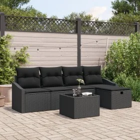 Juego de Sofás de Jardín de 6 Piezas con Cojines Ratán Poliéster Negro von , Outdoor-Sofas - Ref: Foro24-3359272, Preis: 367,...