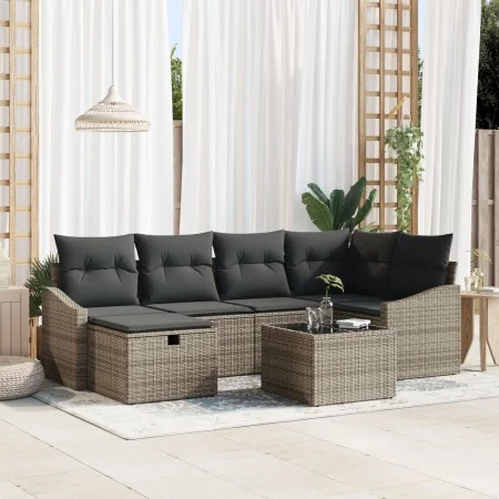Conjunto de Sofá de Jardín de 7 Piezas con Cojines Gris Rattan de Polietileno | Foro24.es | Tu tienda online para hogar, jardín y más Foro24.es