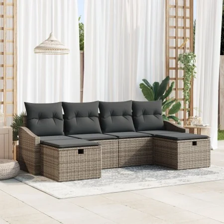 Conjunto de Sofá de Jardín de 6 Piezas con Cojines Gris Poliratán | Foro24.es | Tu tienda online para hogar, jardín y más Foro24.es