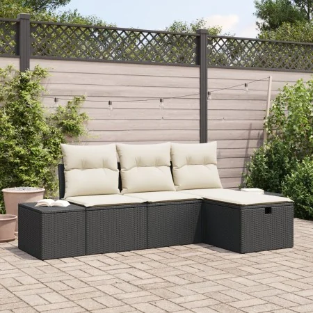 Juego de Sofá de Jardín de 4 Piezas con Cojines Poliratán Negro by , Outdoor sofas - Ref: Foro24-3359346, Price: 279,57 €, Di...