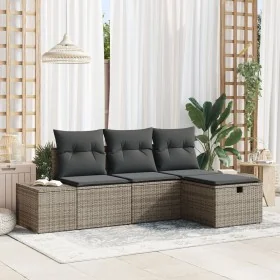 Conjunto de Sofá de Jardín de 4 Piezas con Cojines Ratán Poliéster Gris von , Outdoor-Sofas - Ref: Foro24-3359348, Preis: 282...