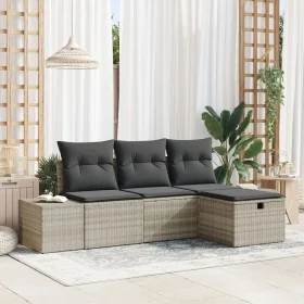 Juego de Sofás de Jardín de 4 Piezas con Cojines de Poliratán Gris Claro by , Outdoor sofas - Ref: Foro24-3359351, Price: 300...