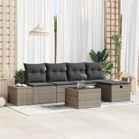 Conjunto de Sofá de 6 Piezas con Cojines Gris Poliratán de , Sofás de exterior - Ref: Foro24-3359368, Precio: 372,56 €, Descu...
