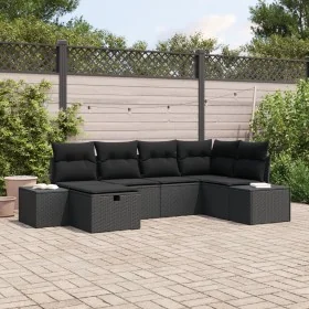 Juego de sofá de jardín de 6 piezas con cojines negro poliratán de , Sofás de exterior - Ref: Foro24-3359382, Precio: 417,22 ...