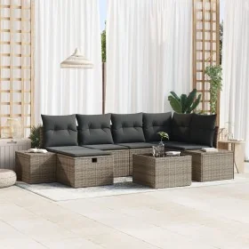 Juego de sofá de jardín de 7 piezas con cojines de ratán polivalente gris de , Sofás de exterior - Ref: Foro24-3359388, Preci...