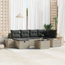 Conjunto de Sofá de Jardín de 7 Piezas con Cojines de Ratán Sintético Gris Claro von , Outdoor-Sofas - Ref: Foro24-3359391, P...