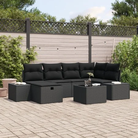 Conjunto de Sofá de Jardín de 7 Piezas con Cojines Negro Ratán Poli de , Sofás de exterior - Ref: Foro24-3359392, Precio: 474...