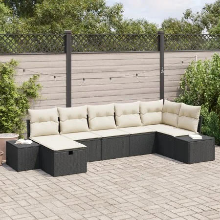 Juego de Sofá de 7 Piezas con Cojines Ratán Poliéster Negro de , Sofás de exterior - Ref: Foro24-3359396, Precio: 455,86 €, D...
