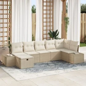 Conjunto de Sofás de Jardín de 7 Piezas con Cojines Beige Ratan Poliéster by , Outdoor sofas - Ref: Foro24-3359400, Price: 49...