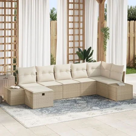 Conjunto de Sofás de Jardín de 7 Piezas con Cojines Beige Ratan Poliéster by , Outdoor sofas - Ref: Foro24-3359400, Price: 49...