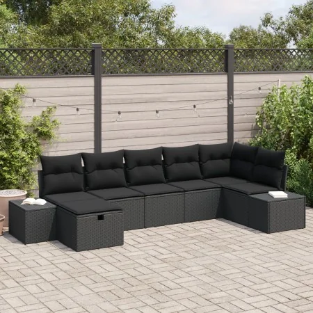 Conjunto de Sofás de Jardín de 7 Piezas con Cojines Negro Poliratán by , Outdoor sofas - Ref: Foro24-3359402, Price: 479,91 €...
