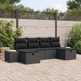 Juego de Sofá de Jardín de 6 Piezas con Cojines Negro Ratán Polipropileno by , Outdoor sofas - Ref: Foro24-3359422, Price: 38...