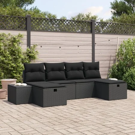 Juego de Sofá de Jardín de 6 Piezas con Cojines Negro Ratán Polipropileno by , Outdoor sofas - Ref: Foro24-3359422, Price: 38...