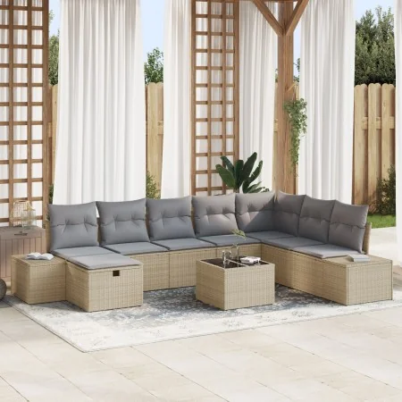 Juego de Sofá de Jardín de 9 Piezas con Cojines Beige Ratán Sintético | Foro24.es | Tu tienda online para hogar, jardín y más Foro24.es