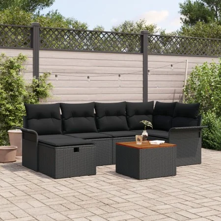 Conjunto de Sofá de Jardín de 7 Piezas con Cojines de Ratán Sintético Negro | Foro24.es | Tu tienda online para hogar, jardín y más Foro24.es