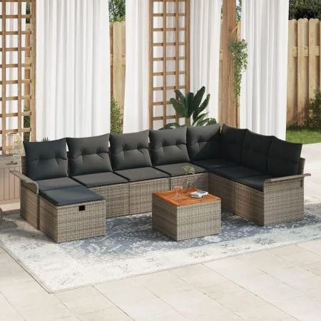 Juego de Sofá de Jardín de 9 Piezas con Cojines Gris Poliratán by , Outdoor sofas - Ref: Foro24-3359468, Price: 534,90 €, Dis...