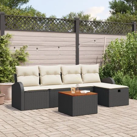 Conjunto Sofá Jardín 6 Piezas Cojines Ratán Poliéster Negro | Foro24.es | Tu tienda online para hogar, jardín y más Foro24.es