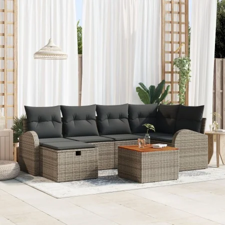 Conjunto de Sofá de Jardín de 7 Piezas con Cojines Gris Poliratán by , Outdoor sofas - Ref: Foro24-3359510, Price: 421,52 €, ...