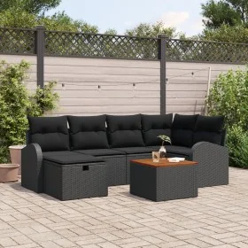 Conjunto de Sofá de Jardín de 7 Piezas con Cojines Negro Polirratán de , Sofás de exterior - Ref: Foro24-3359513, Precio: 436...