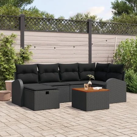 Conjunto de Sofá de Jardín de 7 Piezas con Cojines Negro Polirratán de , Sofás de exterior - Ref: Foro24-3359513, Precio: 436...