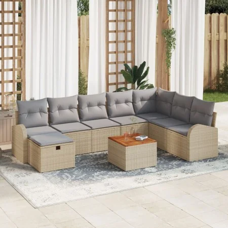 Juego de Sofás de Jardín de 9 Piezas con Cojines Beige de Ratán Sintético | Foro24.es | Tu tienda online para hogar, jardín y más Foro24.es