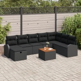 Conjunto de sofá de jardín de 9 piezas con cojines negro poli ratán by , Outdoor sofas - Ref: Foro24-3359527, Price: 552,14 €...
