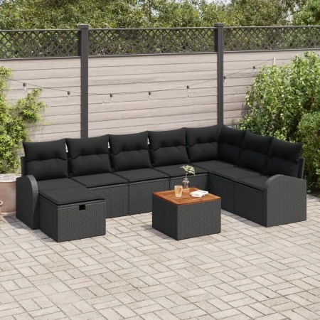 Conjunto de sofá de jardín de 9 piezas con cojines negro poli ratán by , Outdoor sofas - Ref: Foro24-3359527, Price: 552,14 €...