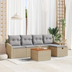 Conjunto de Sofás de Jardín de 6 Piezas con Cojines Beige Ratán Poliéster by , Outdoor sofas - Ref: Foro24-3359560, Price: 36...