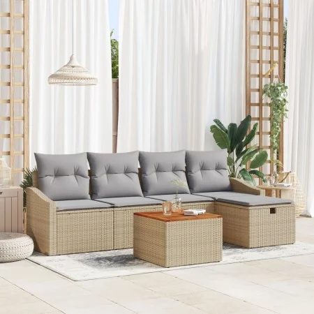 Conjunto de Sofás de Jardín de 6 Piezas con Cojines Beige Ratán Poliéster by , Outdoor sofas - Ref: Foro24-3359560, Price: 36...