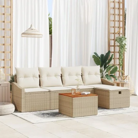 Conjunto de Sofá de Jardín de 6 Piezas con Cojines Beige Ratán Poli by , Outdoor sofas - Ref: Foro24-3359561, Price: 390,49 €...