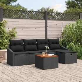 Juego de Sofás de Jardín de 6 Piezas con Cojines Negro Poliratán by , Outdoor sofas - Ref: Foro24-3359562, Price: 350,52 €, D...