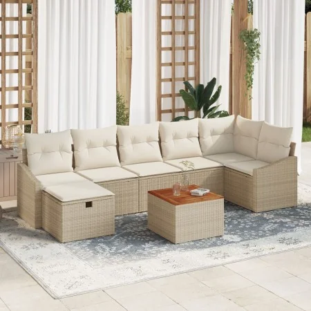 Juego de sofá de jardín de 8 piezas con cojines beige de ratán sintético de , Sofás de exterior - Ref: Foro24-3359575, Precio...