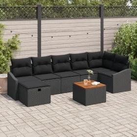 Juego de sofá de jardín de 8 piezas con cojines en negro de ratán sintético de , Sofás de exterior - Ref: Foro24-3359576, Pre...