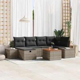 Conjunto de Sofá de Jardín de 7 Piezas con Cojines Gris Poliratán de , Sofás de exterior - Ref: Foro24-3359594, Precio: 442,1...