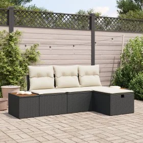 Conjunto de sofá de jardín de 4 piezas con cojines negros de poliratán de , Sofás de exterior - Ref: Foro24-3359614, Precio: ...