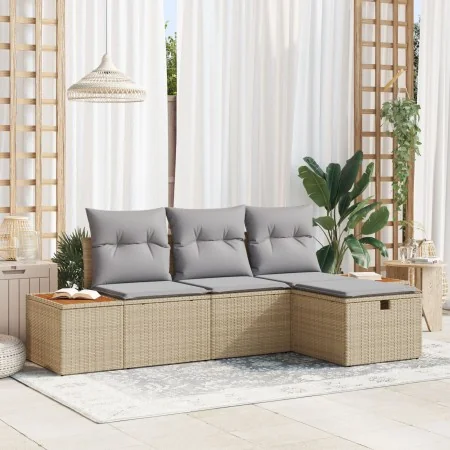 Conjunto de Sofá de Jardín de 4 Piezas con Cojines Beige de Ratán Poliéster | Foro24.es | Tu tienda online para hogar, jardín y más Foro24.es