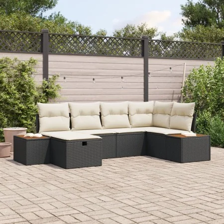 Juego de Sofá de Jardín de 6 Piezas con Cojines Ratán Poliester Negro by , Outdoor sofas - Ref: Foro24-3359629, Price: 413,03...