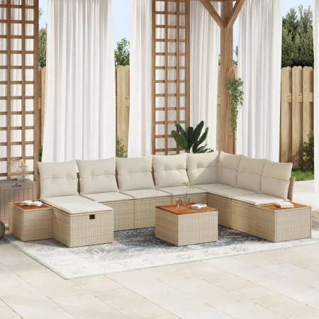 Conjunto de Sofás de Jardín de 9 Piezas con Cojines Beige Ratán Poliéster | Foro24.es | Tu tienda online para hogar, jardín y más Foro24.es