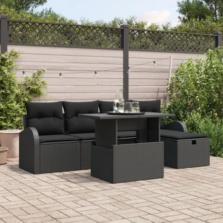 Conjunto de Sofá de Jardín de 6 Piezas con Cojines de Rattan Negro de , Sofás de exterior - Ref: Foro24-3359750, Precio: 414,...