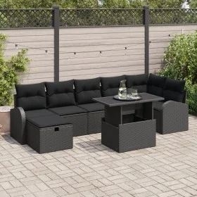 Set de Sofá de Jardín de 8 Piezas con Cojines Negro Poliratán de , Sofás de exterior - Ref: Foro24-3359770, Precio: 563,19 €,...