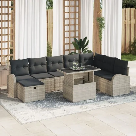 Conjunto de Sofás de Jardín de 9 Piezas con Cojines Gris Claro Poliratán by , Outdoor sofas - Ref: Foro24-3359779, Price: 670...