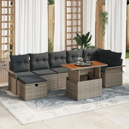Conjunto de Sofás de Jardín de 8 Piezas con Cojines Gris Ratán Poliéster de , Sofás de exterior - Ref: Foro24-3359919, Precio...